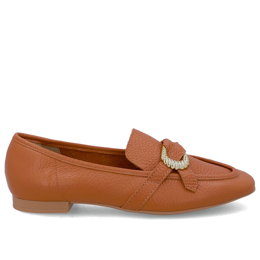 Loafer Couro Marrom Enfeite