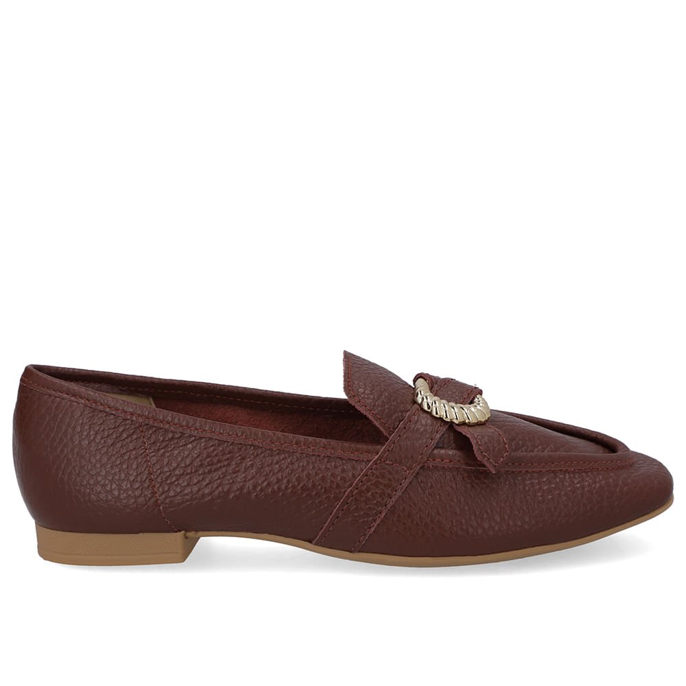 Loafer Couro Vermelho Enfeite