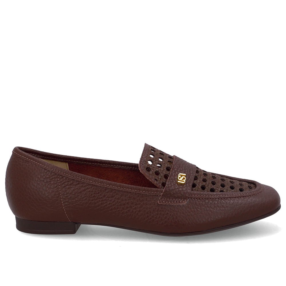 Loafer Couro Marrom Pinhão Recortes Laser