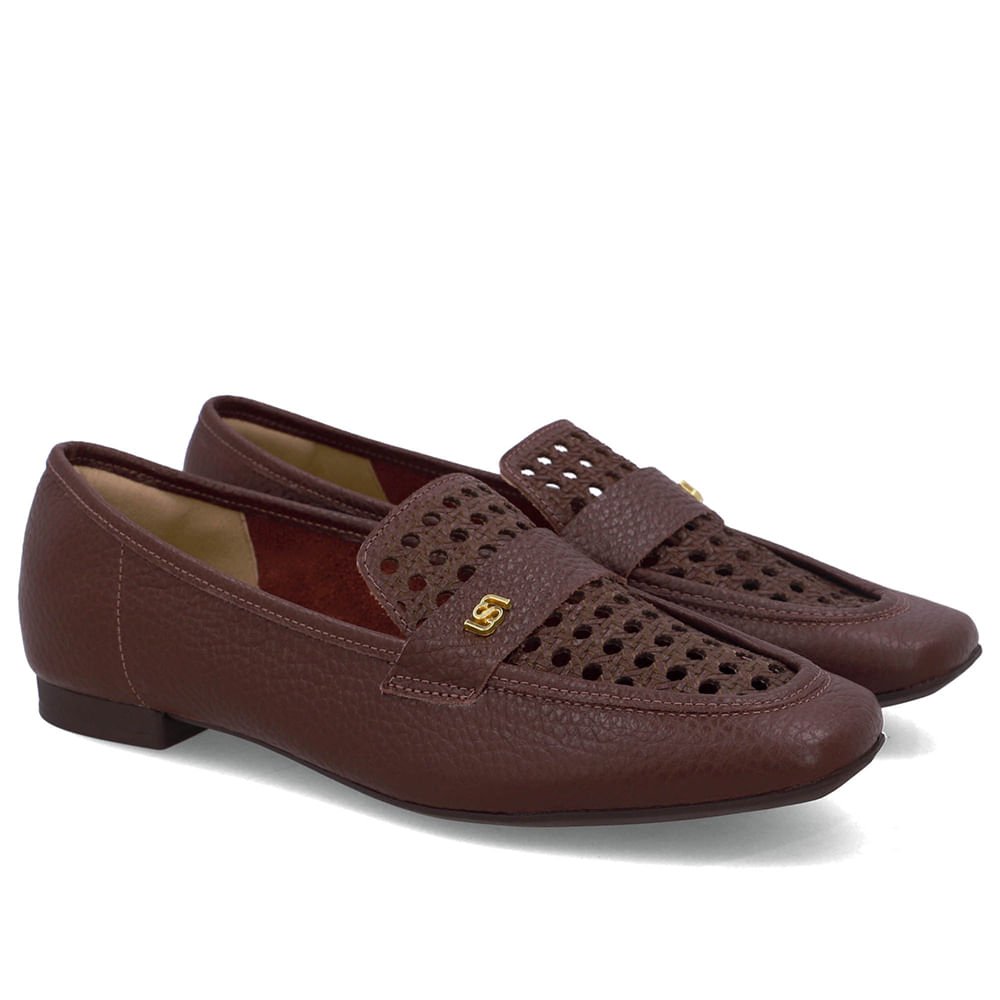 Loafer Couro Marrom Pinhão Recortes Laser Marrom 2