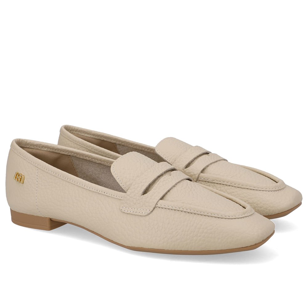Loafer Couro Bege Básico Bege 2
