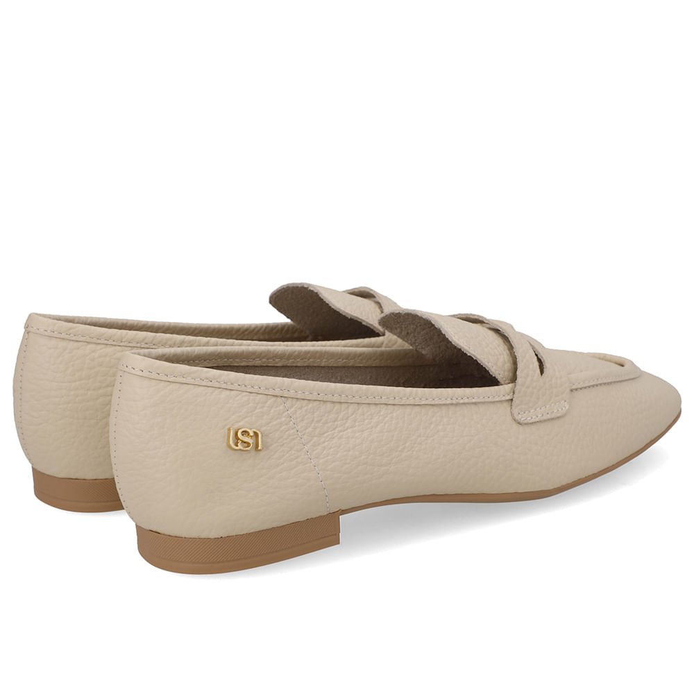 Loafer Couro Bege Básico Bege 3
