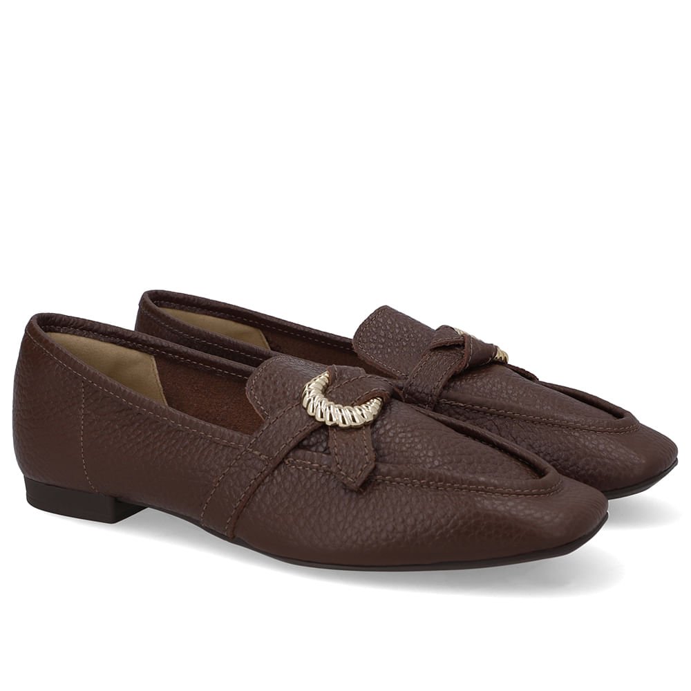 Loafer Couro Marrom Pinhão Enfeite Marrom 2