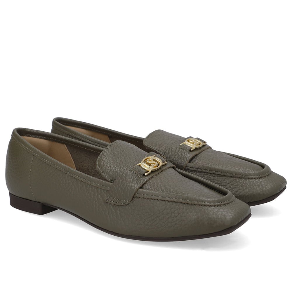 Loafer Couro Verde Enfeite Monograma Verde 2