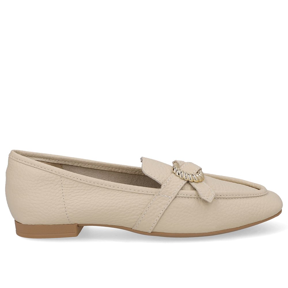 Loafer Couro Bege Enfeite