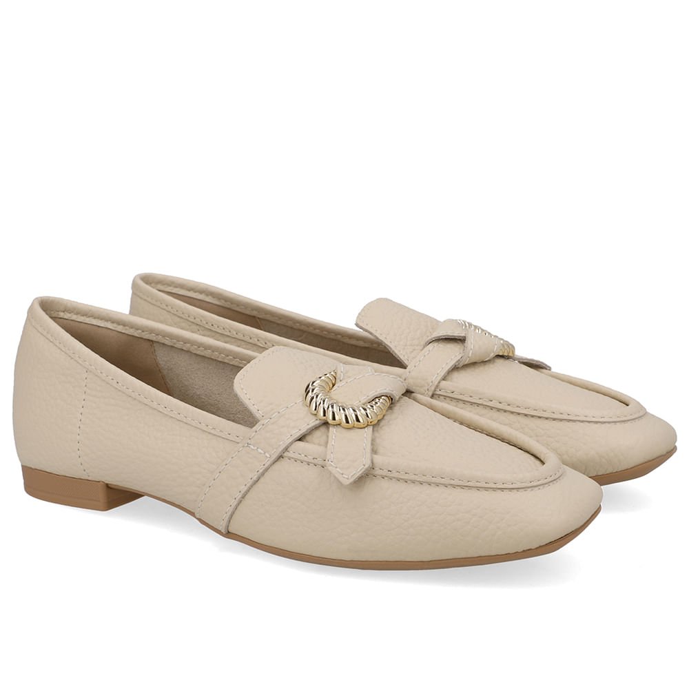 Loafer Couro Bege Enfeite Bege 2