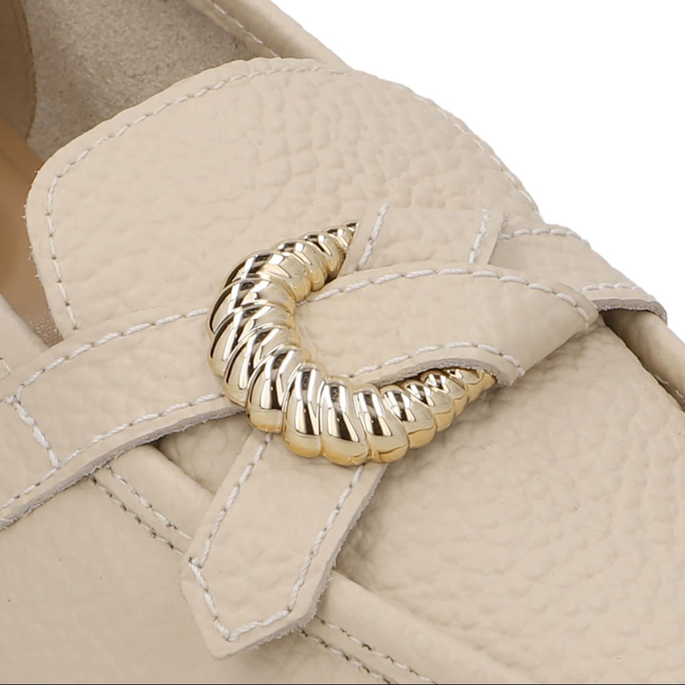 Loafer Couro Bege Enfeite Bege 4