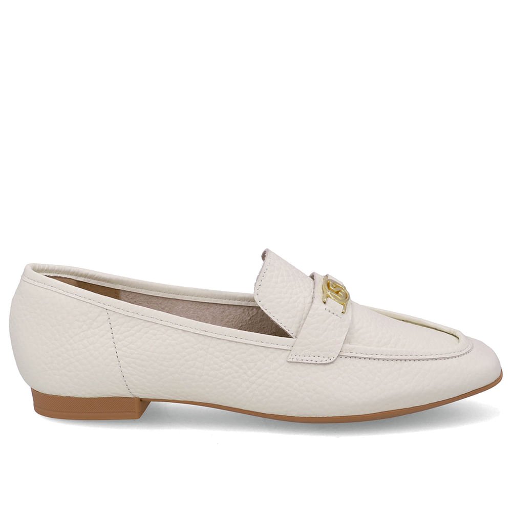 Loafer Couro Branco Marfim Enfeite Monograma