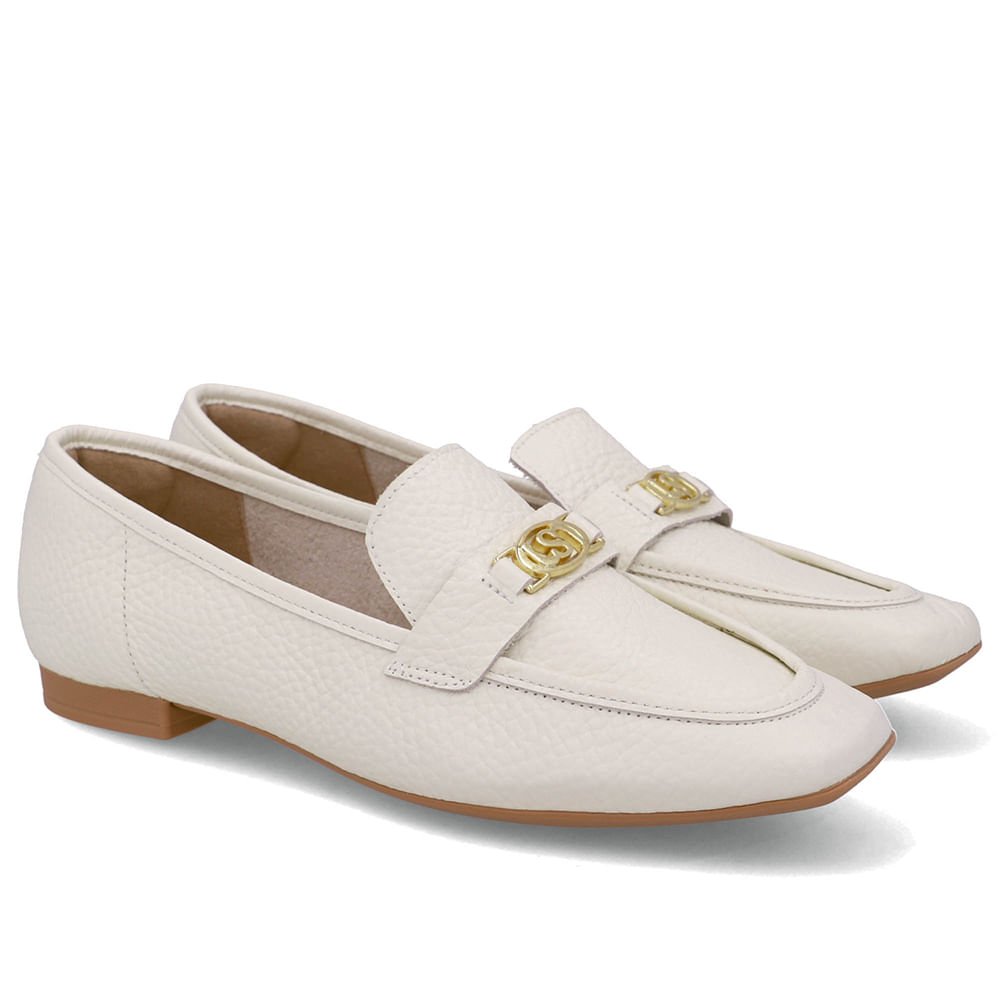 Loafer Couro Branco Marfim Enfeite Monograma Branco 2