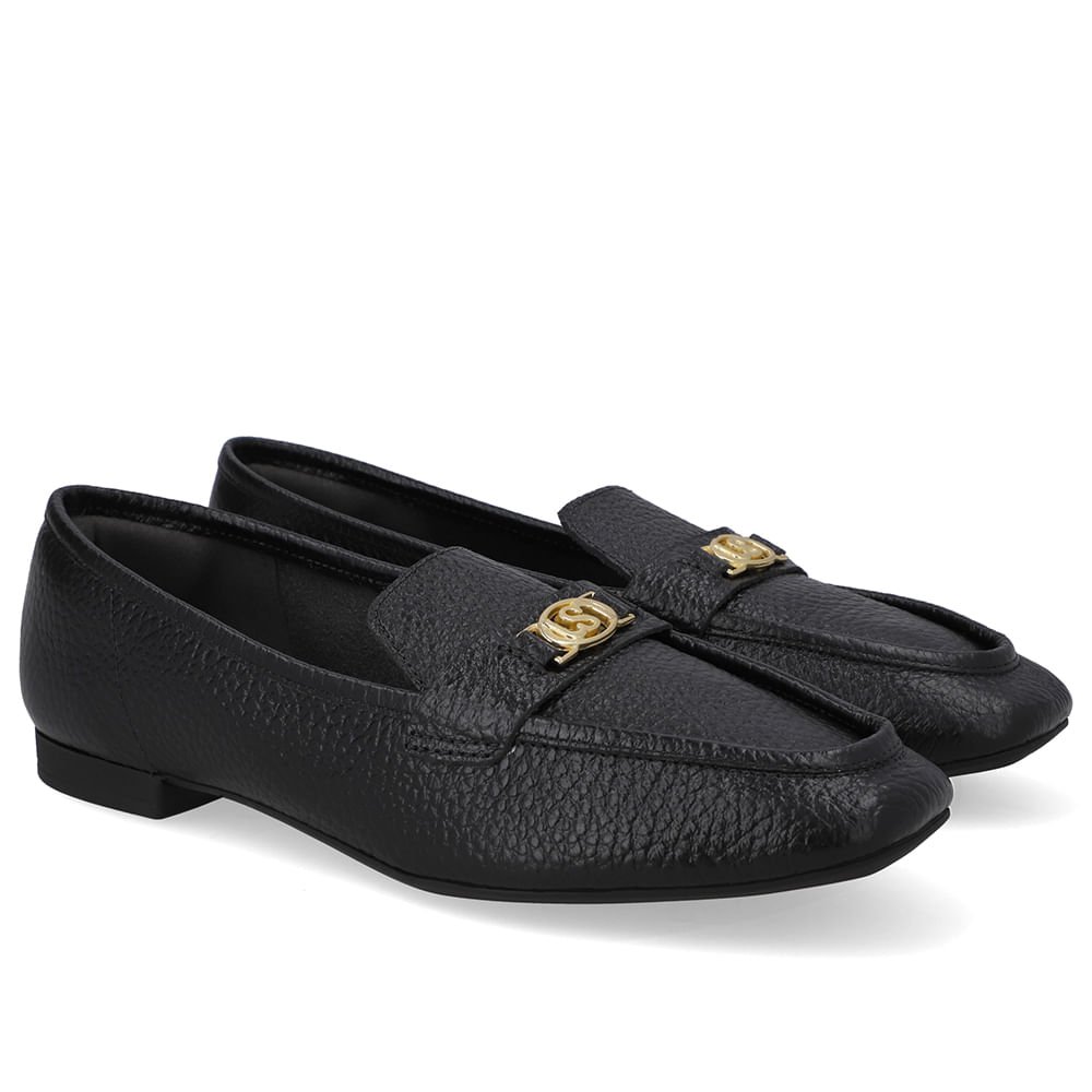 Loafer Couro Preto Enfeite Monograma Preto 2