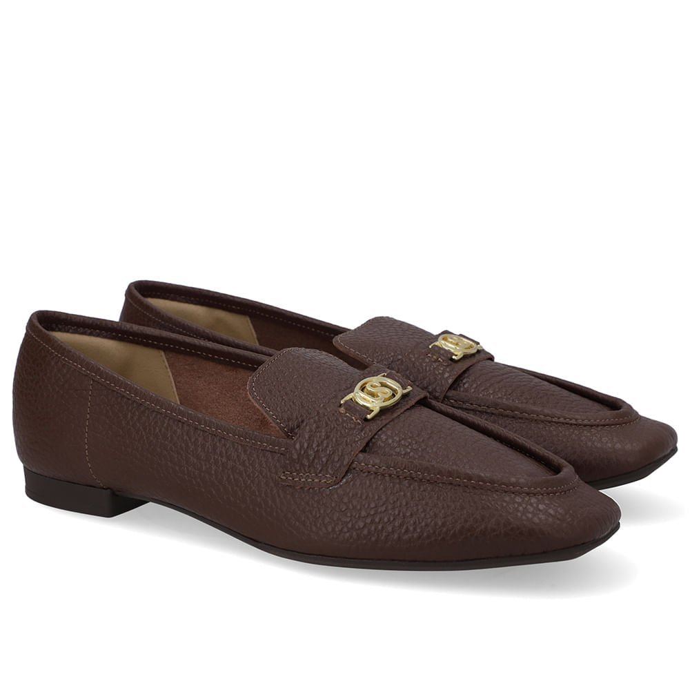 Loafer Couro Marrom Pinhão Enfeite Monograma Marrom 2