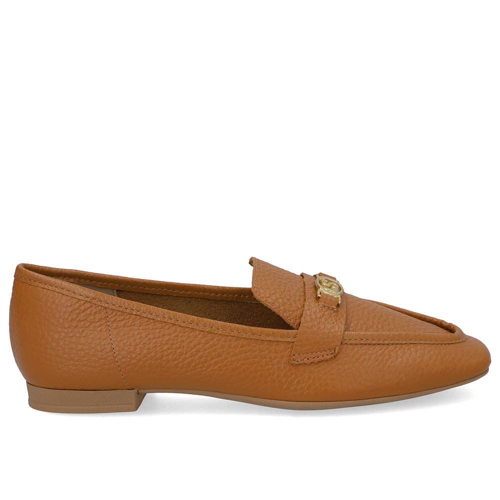 Loafer Couro Marrom Enfeite Monograma