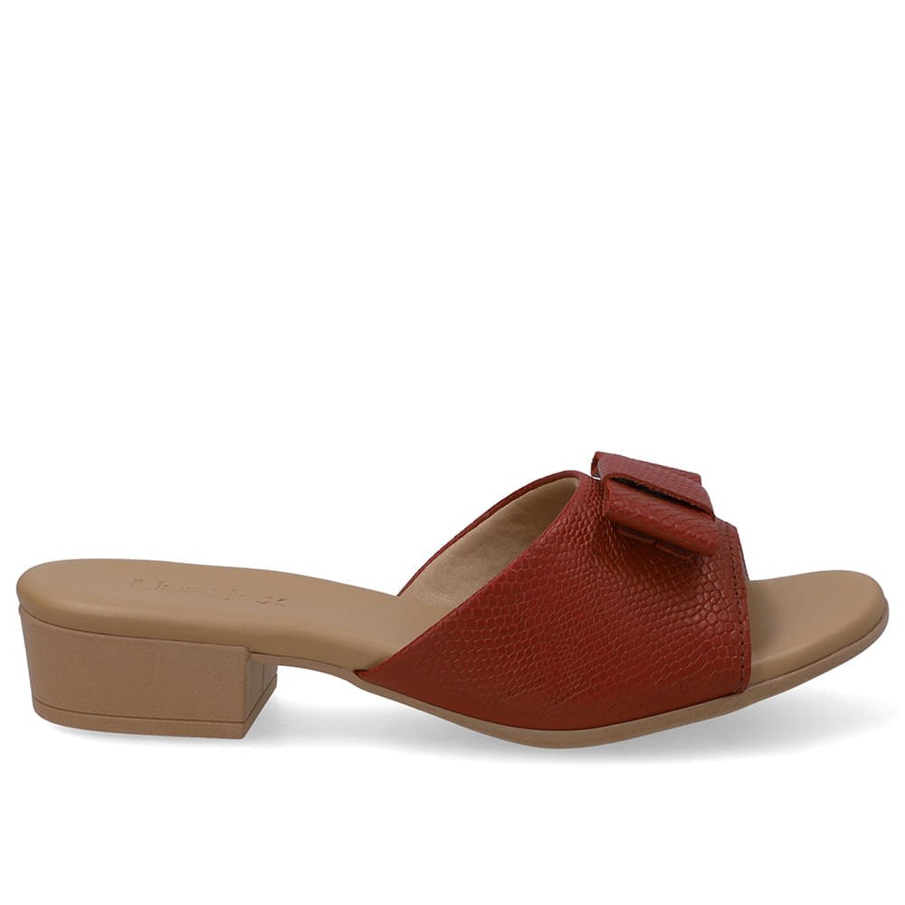 Tamanco Salto Bloco Couro Vermelho Rouge