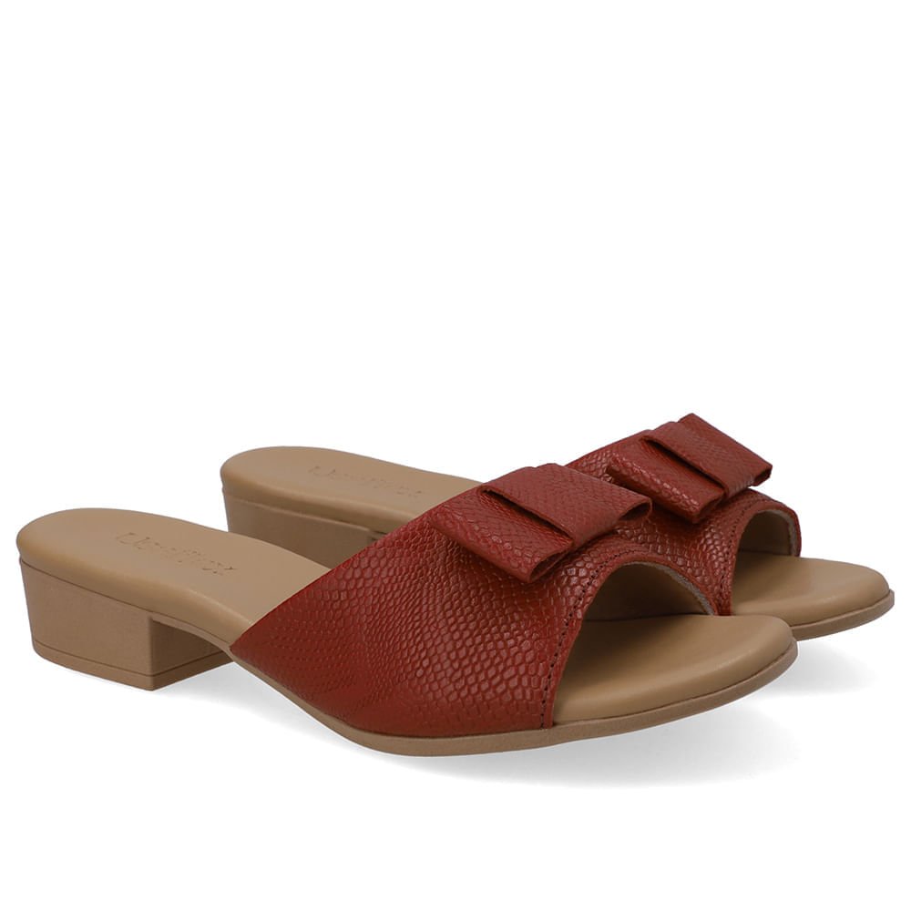 Tamanco Salto Bloco Couro Vermelho Rouge Marrom 2