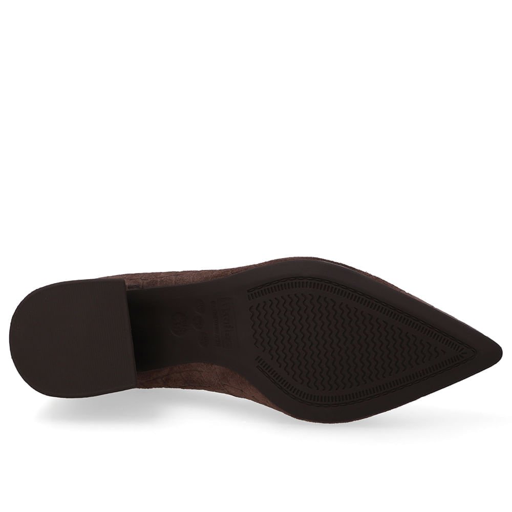 Scarpin Marrom Bico Fino Croco Camurça Marrom 5