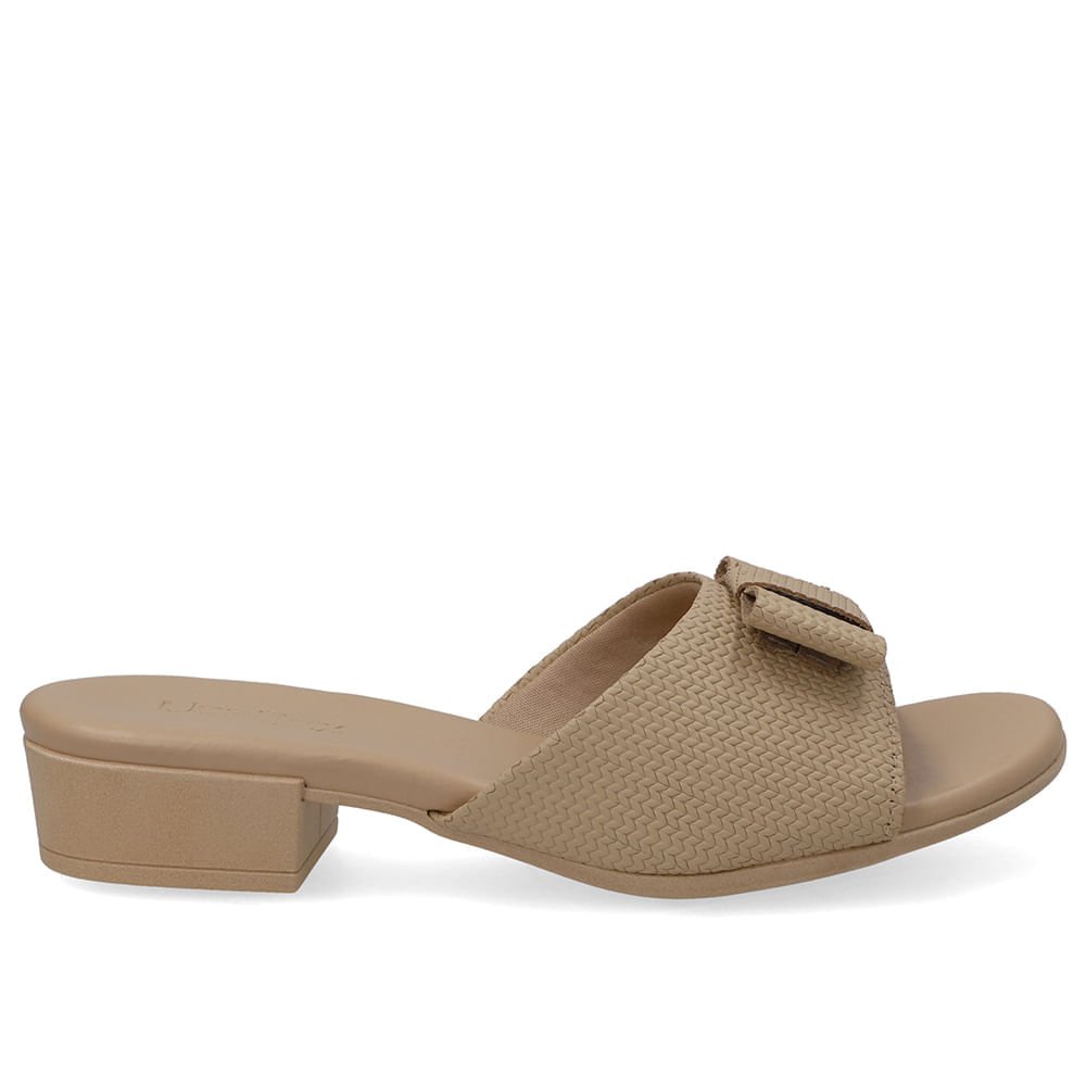 Tamanco Salto Bloco Couro Bege