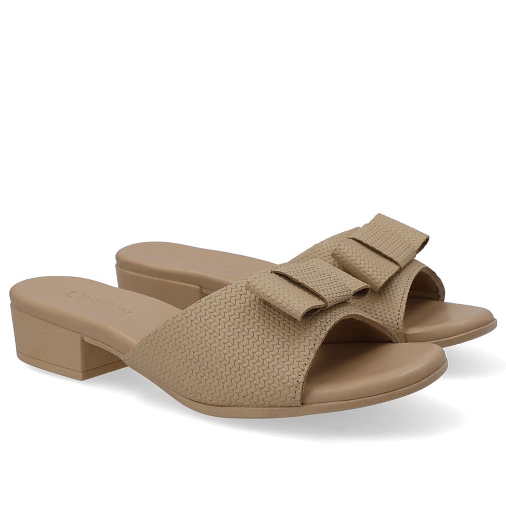 Tamanco Salto Bloco Couro Bege Bege 2