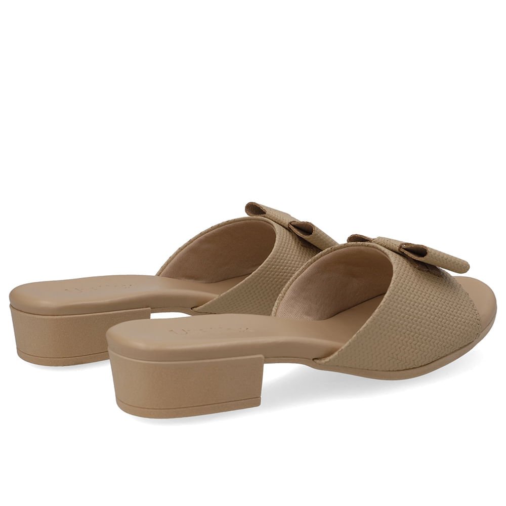 Tamanco Salto Bloco Couro Bege Bege 3