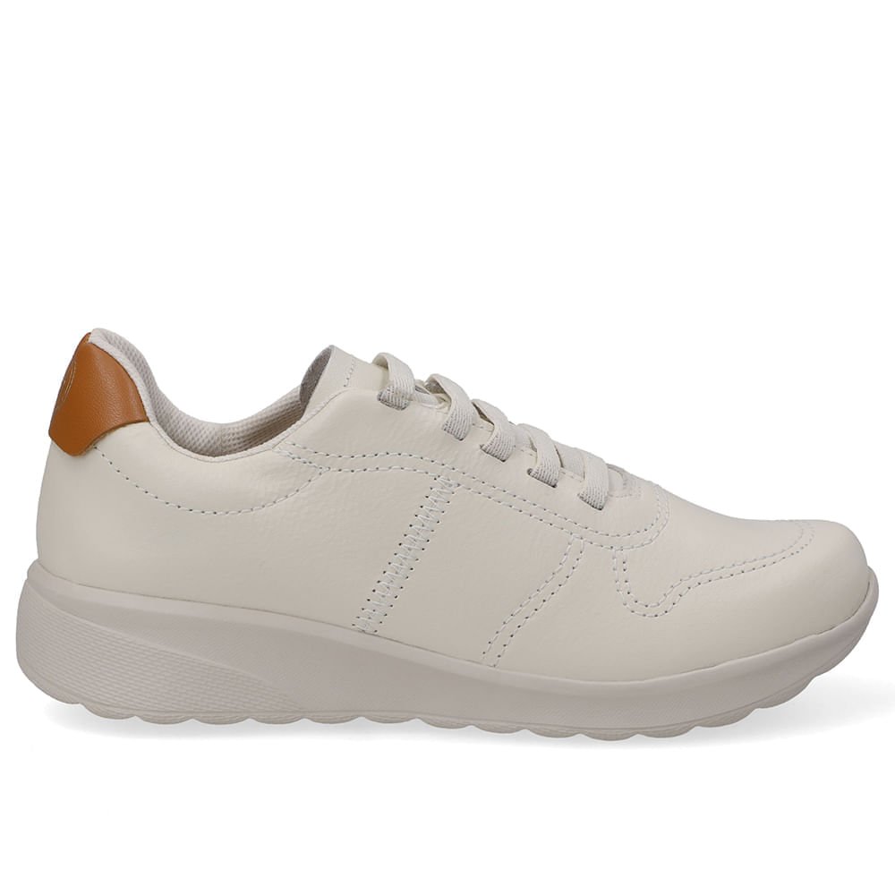 Tênis Couro Branco Marfim Costura