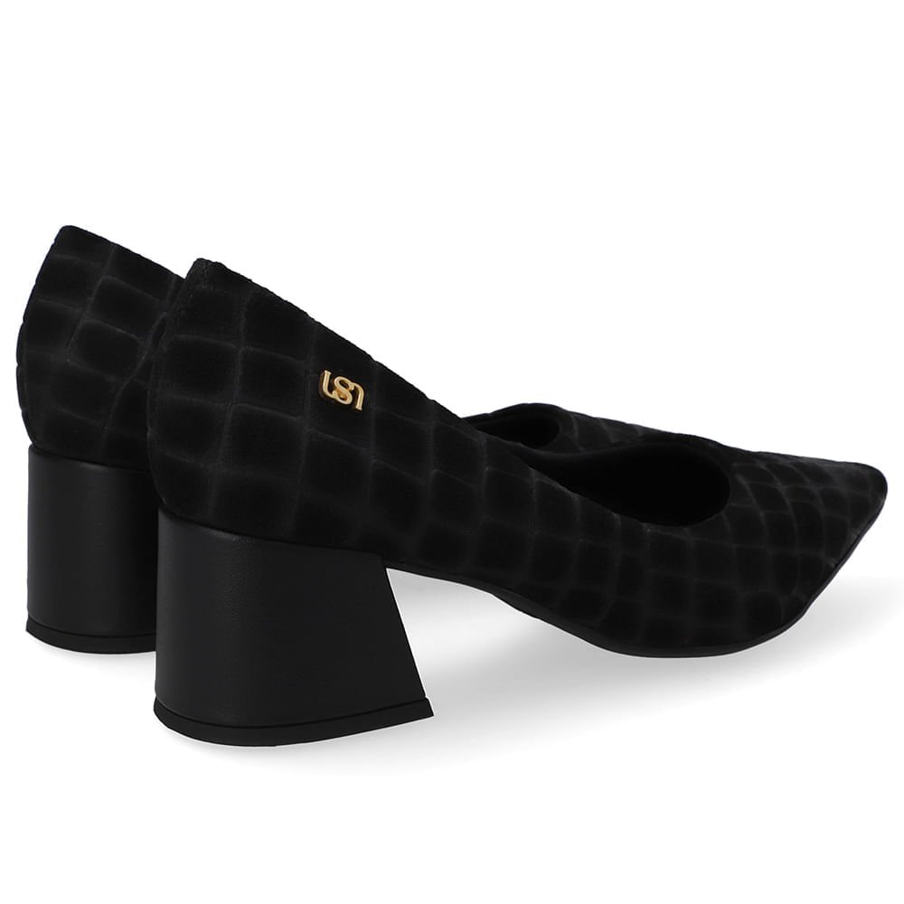 Scarpin Preto Bico Fino Croco Camurça Preto 3