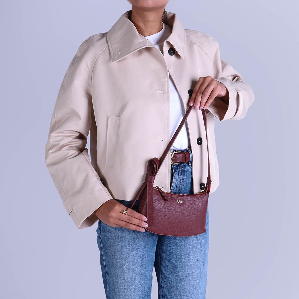 Bolsa Baguete Couro Vermelha Vinho 4