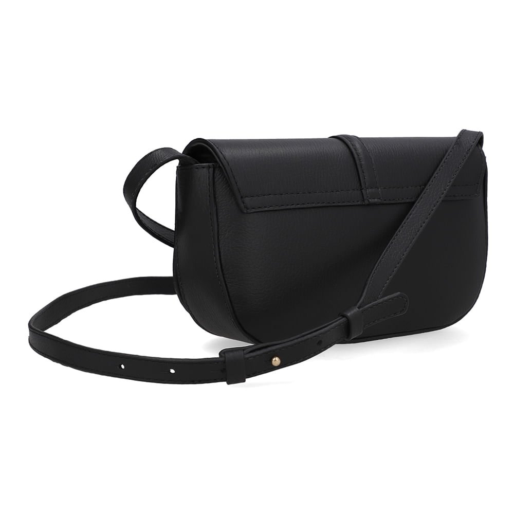 Bolsa Tiracolo Couro Preta Enfeite Cadeado Preto 2