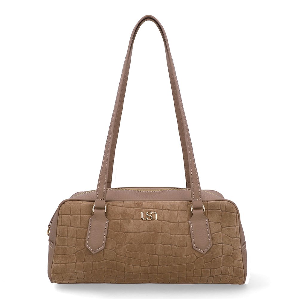 Bolsa Baguete Couro Croco Camurça Marrom