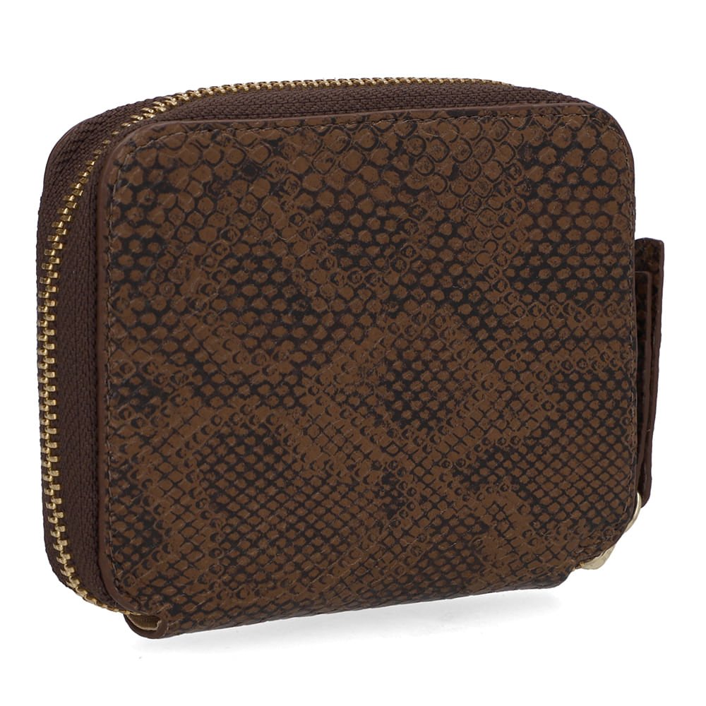 Carteira Couro Snake Marrom Bolso Frontal Marrom 2