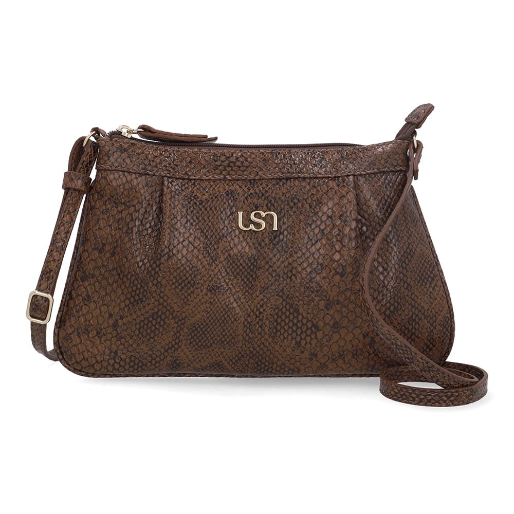 Bolsa Tiracolo Couro Snake Marrom Detalhe Franzido