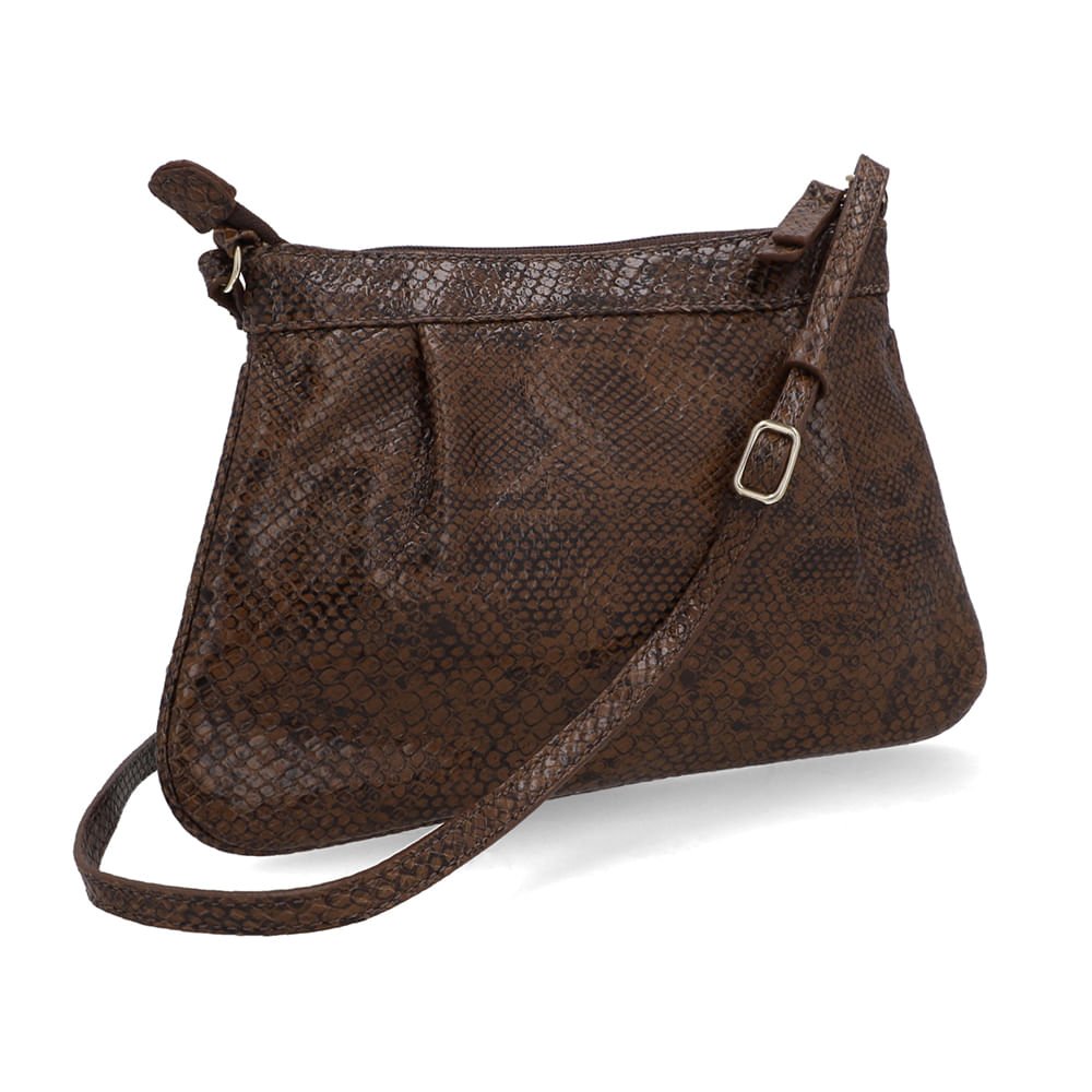 Bolsa Tiracolo Couro Snake Marrom Detalhe Franzido Marrom 2