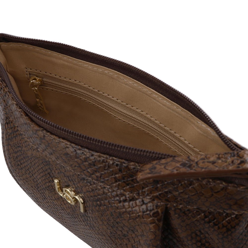 Bolsa Tiracolo Couro Snake Marrom Detalhe Franzido Marrom 3
