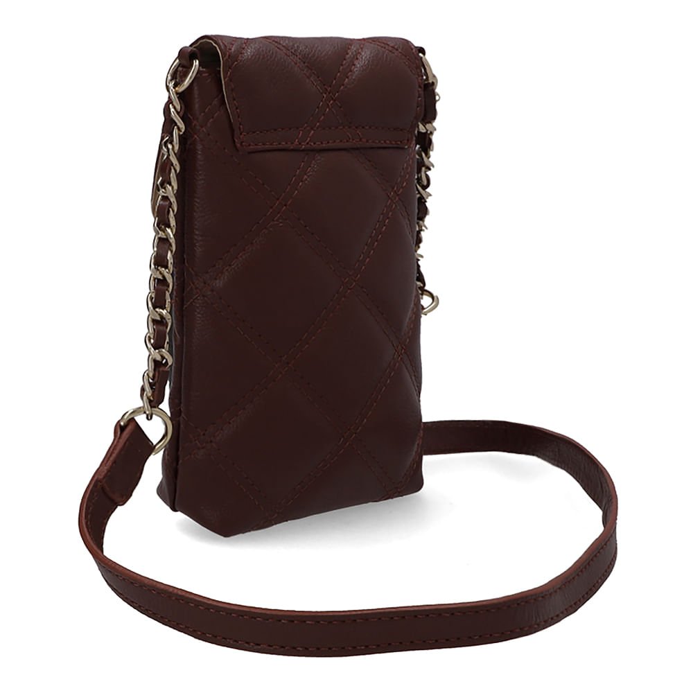 Bolsa Porta Celular Couro Vermelha Matelassê Marrom 2