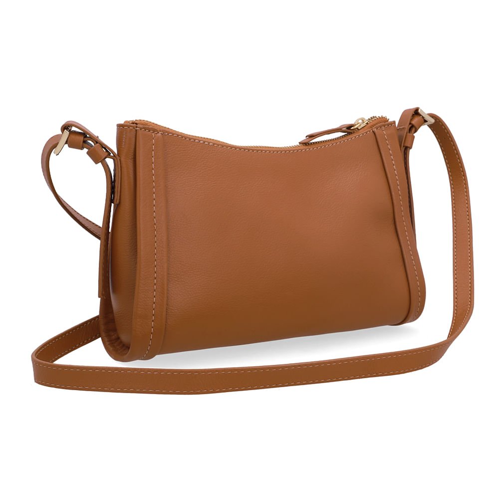 Bolsa Tiracolo Couro Marrom Costura Lateral Marrom 2