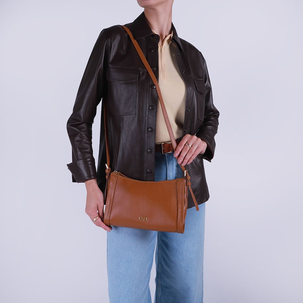 Bolsa Tiracolo Couro Marrom Costura Lateral Marrom 4