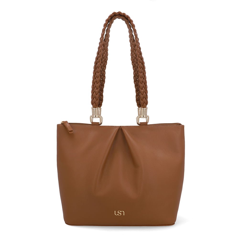 Bolsa Shopper Couro Marrom Canela Alça Trançada