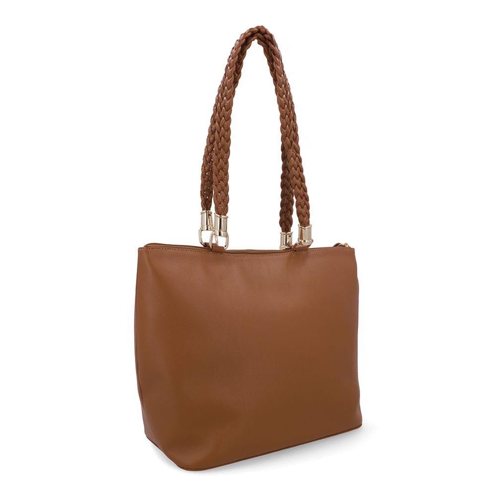 Bolsa Shopper Couro Marrom Canela Alça Trançada Marrom 2