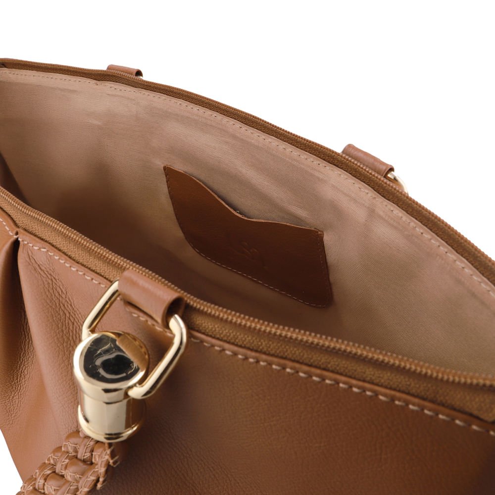 Bolsa Shopper Couro Marrom Canela Alça Trançada Marrom 3