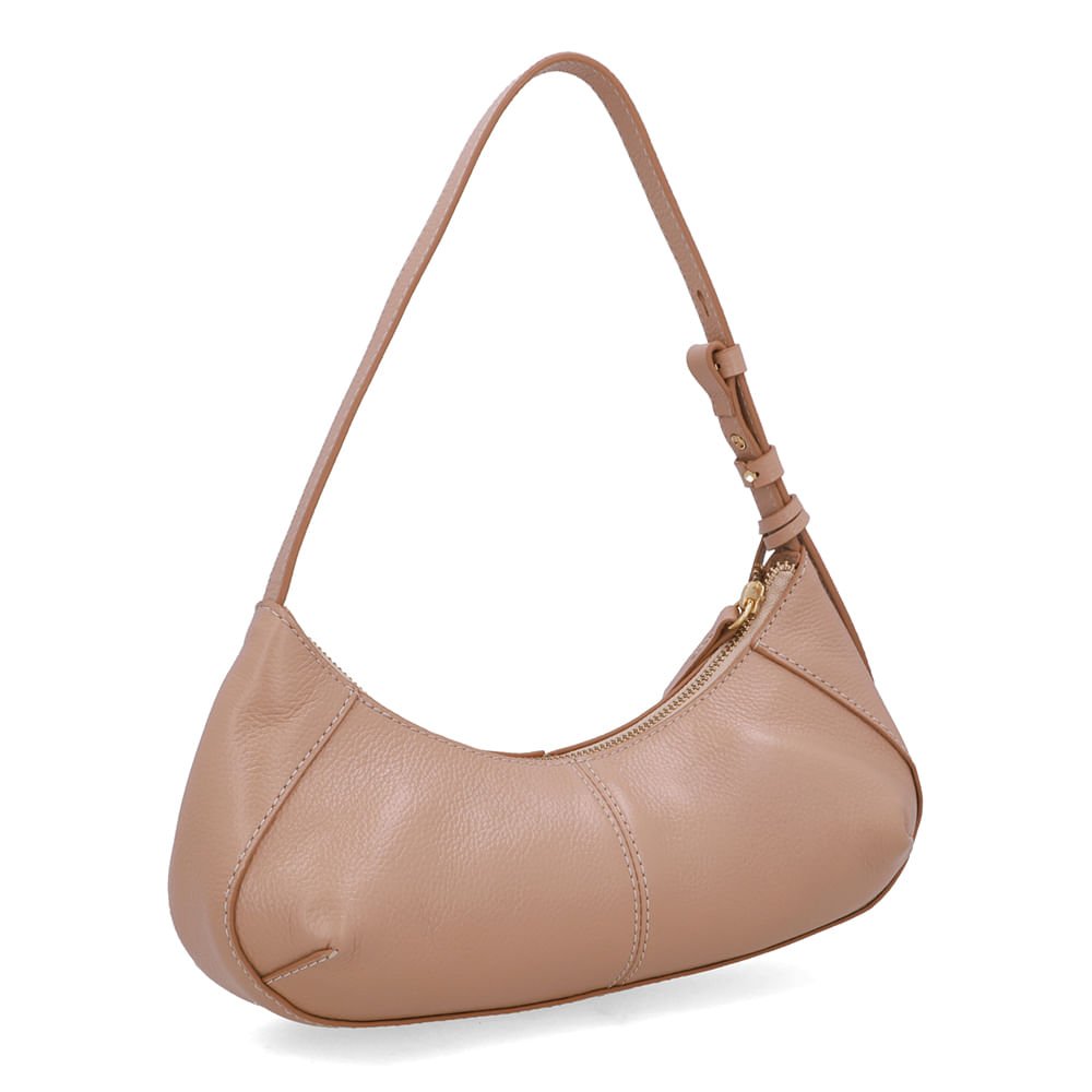 Bolsa Baguete Couro Bege Costura Enfeite Bege 2