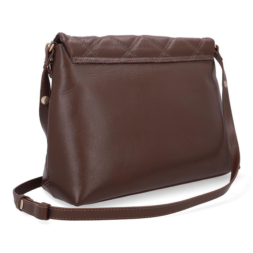 Bolsa Tiracolo Couro Marrom Matelassê Corrente Marrom 2
