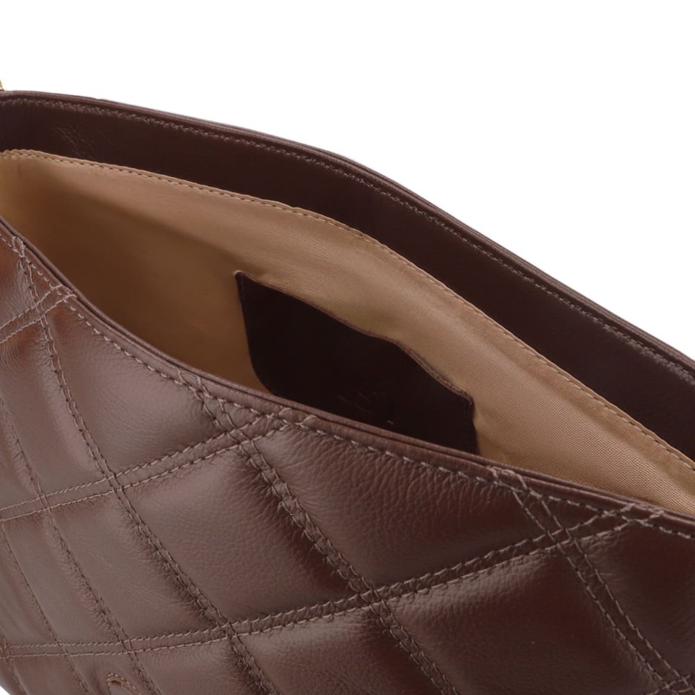 Bolsa Tiracolo Couro Marrom Matelassê Corrente Marrom 3