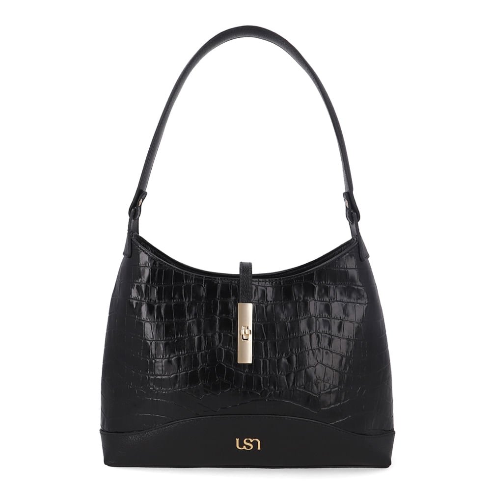 Bolsa Tote Couro Croco Preto