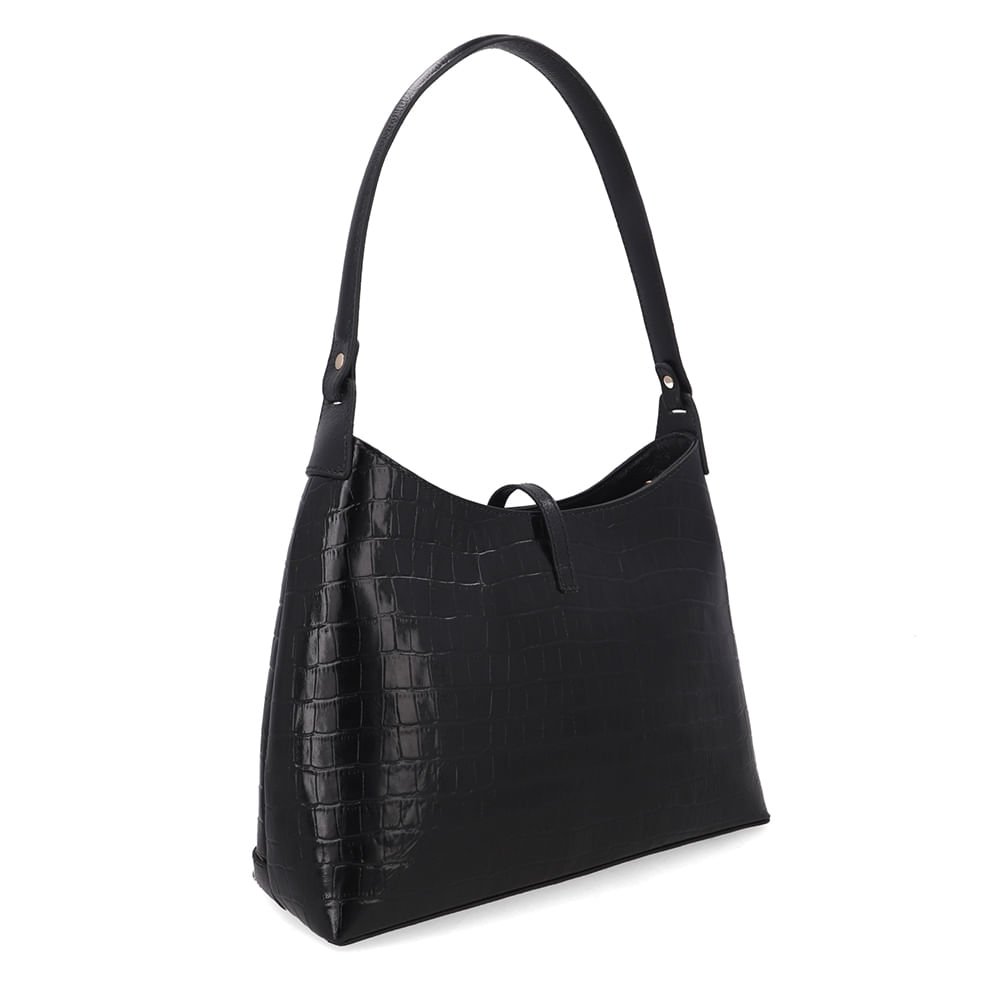 Bolsa Tote Couro Croco Preto Preto 2