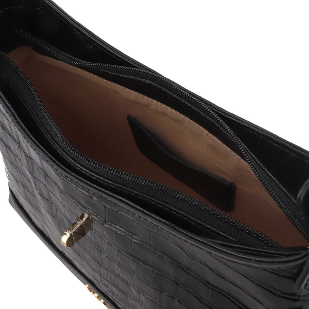 Bolsa Tote Couro Croco Preto Preto 3