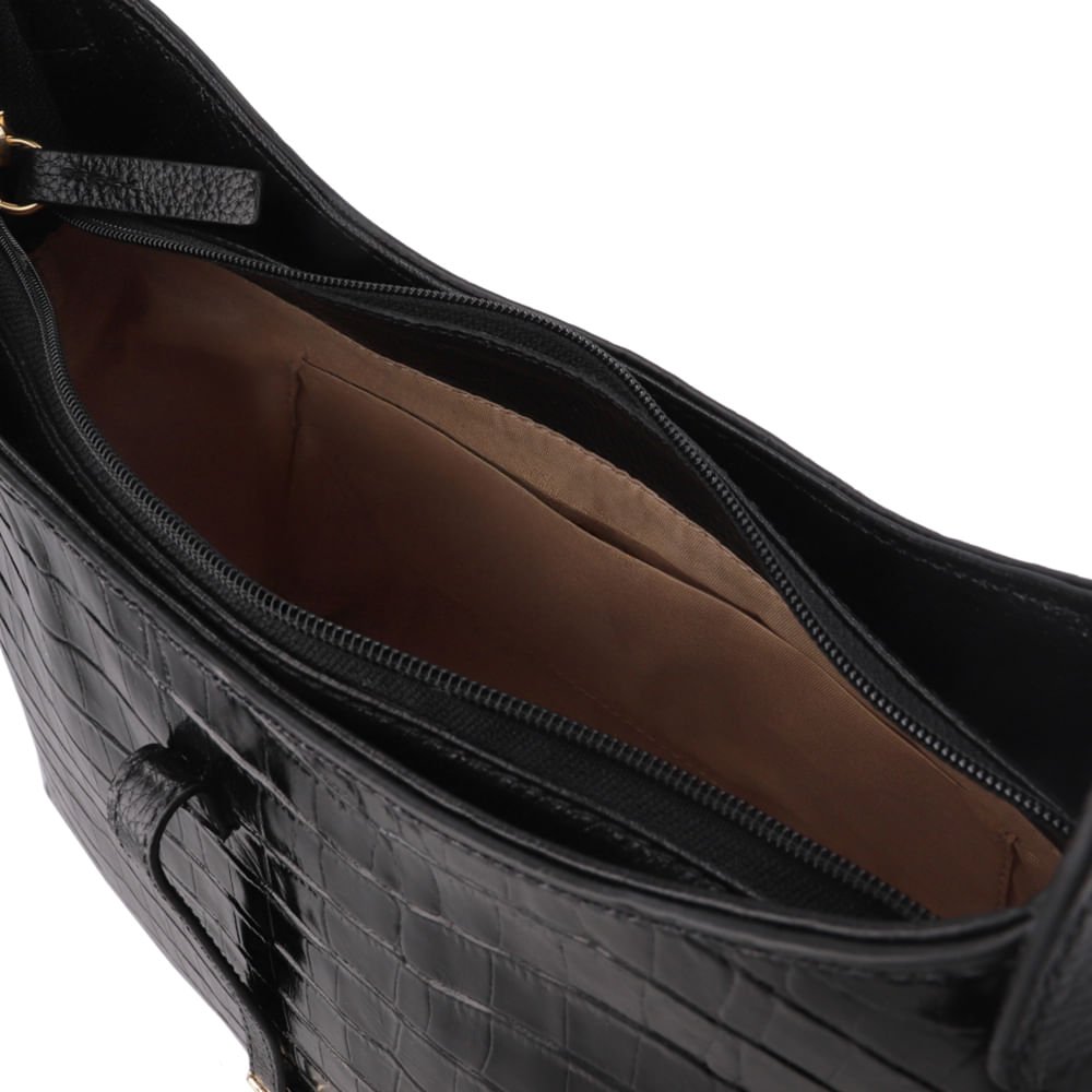 Bolsa Tote Couro Croco Preto Preto 4