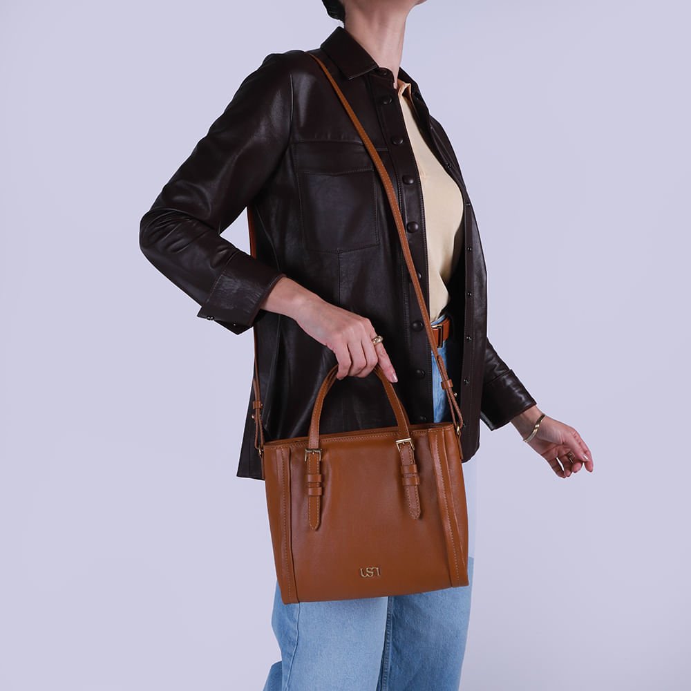 Bolsa Tote Couro Marrom Detalhe Fivela Marrom 5