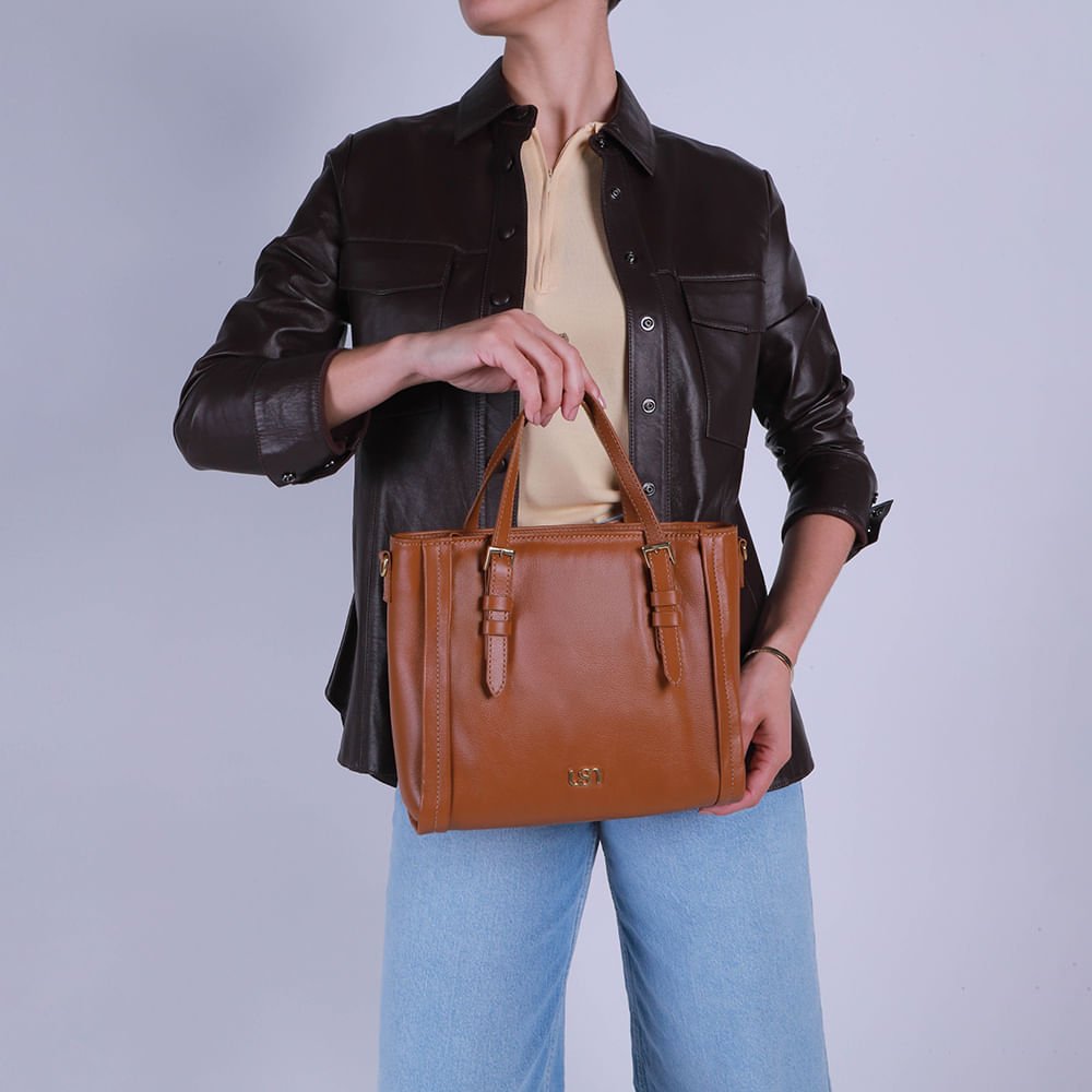 Bolsa Tote Couro Marrom Detalhe Fivela Marrom 6