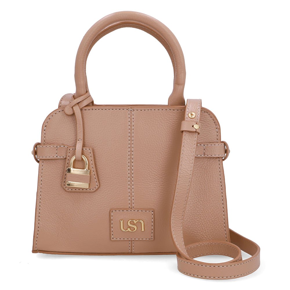 Bolsa Tote Couro Bege Costura Enfeite