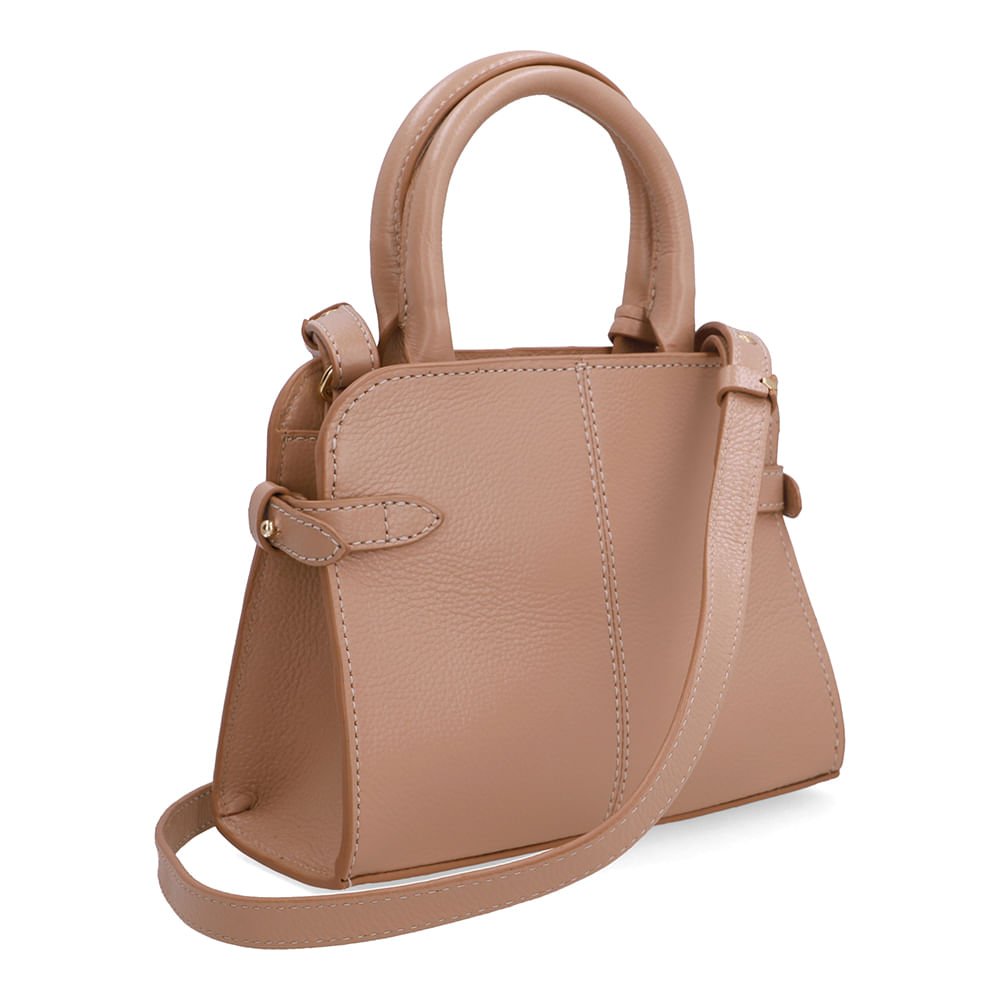 Bolsa Tote Couro Bege Costura Enfeite Bege 2