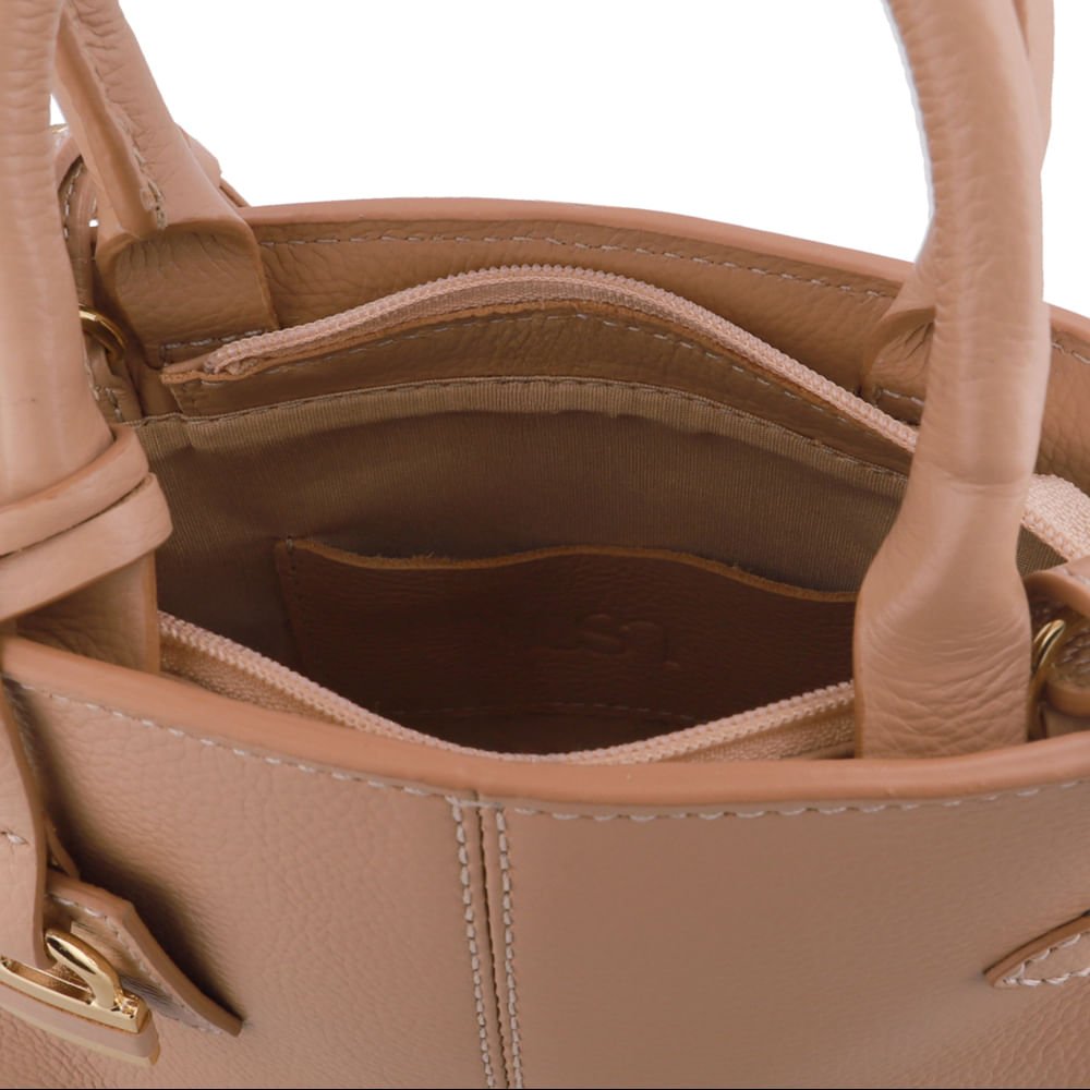 Bolsa Tote Couro Bege Costura Enfeite Bege 3