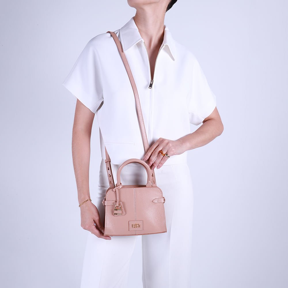 Bolsa Tote Couro Bege Costura Enfeite Bege 4